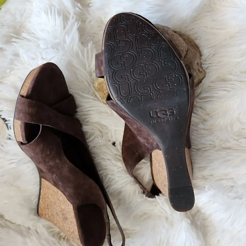 Ugg Hazel leather wrapped cork wedges